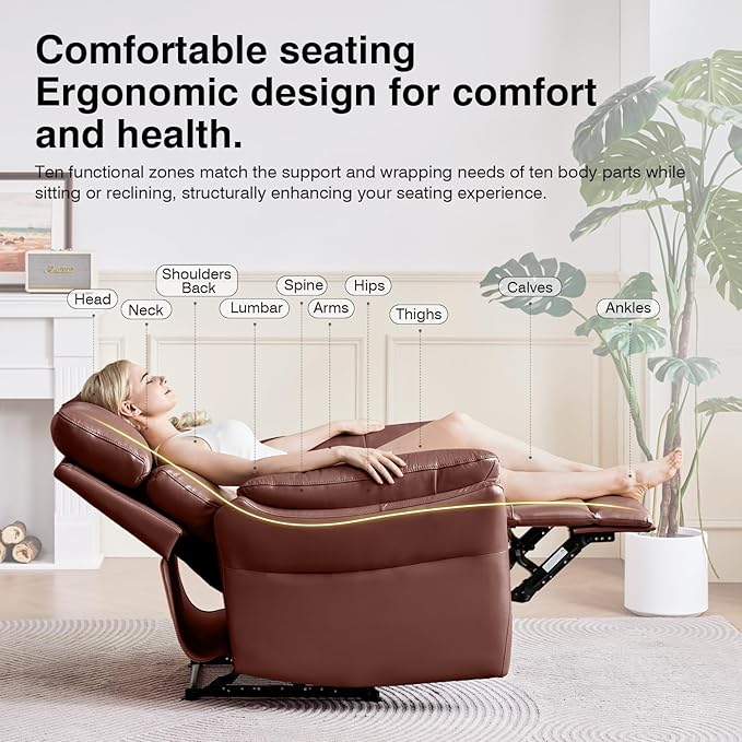 AIRSKY Genuine Leather Recliner Chair, Top Grain Leather, Italian Water-Washing Process, Recliner Chairs for Adults, for Living Room, Theater Seating, Bedroom. R1, Reddish Brown