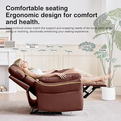 AIRSKY Genuine Leather Recliner Chair, Top Grain Leather, Italian Water-Washing Process, Recliner Chairs for Adults, for Living Room, Theater Seating, Bedroom. R1, Reddish Brown