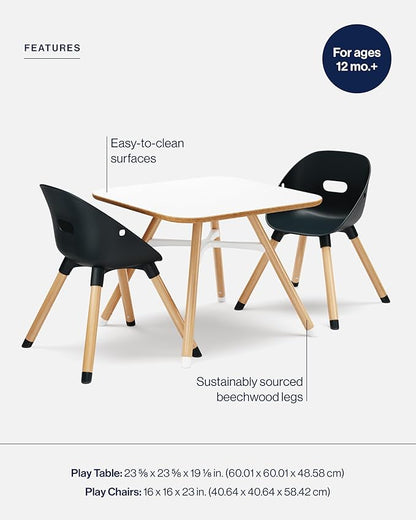 Lalo The Play Kit - Kids Table & Chairs Set with Sustainably Sourced Wood Table & 2 Non-Toxic Bucket Seat Chairs - Safe & Comfortable - Coconut/Licorice