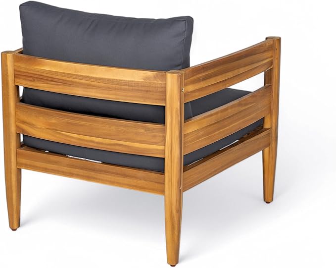 Christopher Knight Home Annie Acacia Wood Outdoor Chairs Set of 2, Patio Lounge Chair Outdoor with Slatted Back, Accent Chair with Cushions, Stylish Armchair for Balcony/Garden, Dark Gray + Teak