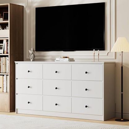 9 Drawer Dresser for Bedroom, 59" Wide White Chest of Drawers, Wooden Dresser with 9 Drawers with Ample Storage, Modern Storage Organizer for Hallway,Nursery