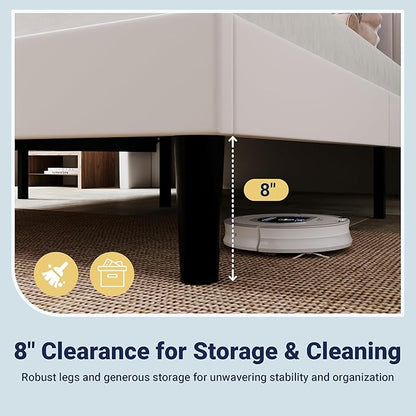 Allewie Queen Size Platform Bed Frame with USB Charging Station and Storage Shelf/Upholstered Velvet Wingback Headboard/Wooden Slats Support/No Box Spring Needed/Easy Assembly, White