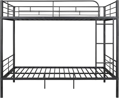Merax Full Over Full Metal Bunk Bed with Ladder and high Guardrail, Able to Split, Storage Space, No Box Spring Needed, Noise Free, Black