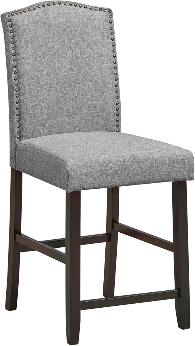 COSTWAY Bar Stools Set of 4, 25'' Upholstered Counter Height Bar Stools with S-Shaped Spring Thick Cushion, Rubber Wood Legs, High Back Leisure Chairs for Living, Kitchen, Dining Room (Grey, 4)