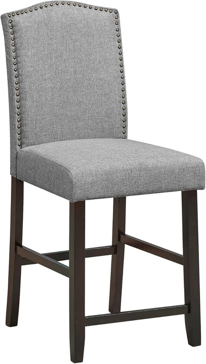 COSTWAY Bar Stools Set of 4, 25'' Upholstered Counter Height Bar Stools with S-Shaped Spring Thick Cushion, Rubber Wood Legs, High Back Leisure Chairs for Living, Kitchen, Dining Room (Grey, 4)