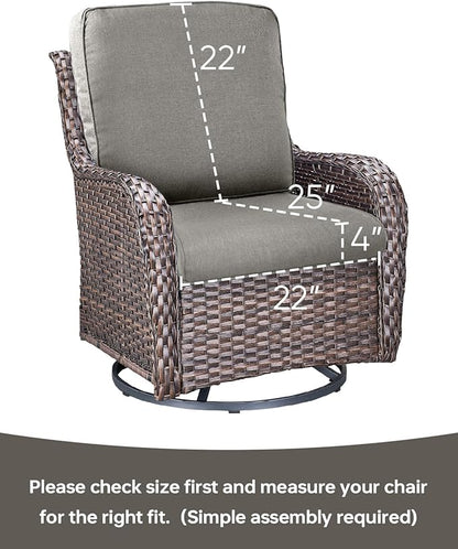 Pop 22x25/22x24 Outdoor Cushions for Patio Couch Chairs Set of 3 - High Back Comfy Outside Seat Cushions for Wicker Dining Rocker Glider Loveseat 3-Seater Sectional Sofa - Grey/Classic