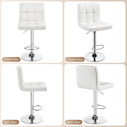 Yaheetech Bar Stools Set of 3, Adjustable PU Leather Swivel Barstools, Modern Counter Stools with Back and Footrest, Counter Height Barstools for Bar, Kitchen, Dining Room, White