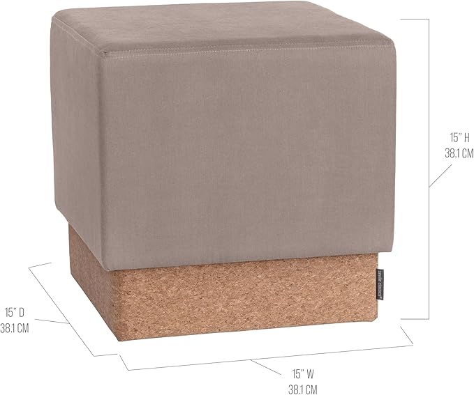Seville Classics Cushioned Fabric Ottoman Hidden Storage Chest Footrest Chair, Padded Seat for Bedroom, Dorm, Loft, Living Room, Entryway, Hallway, Cork/Taupe, 15" Cube