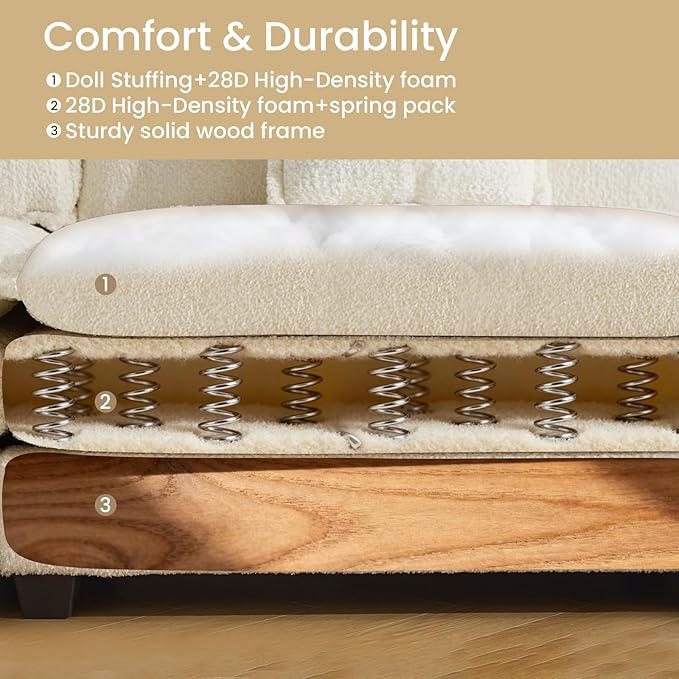 112" Modular Sectional Sofa with Movable Ottoman, L Shaped Couches for Living Room, 3 Seater Comfy Cloud Couch with Removable Cover, Armrest Pillow (Beige)
