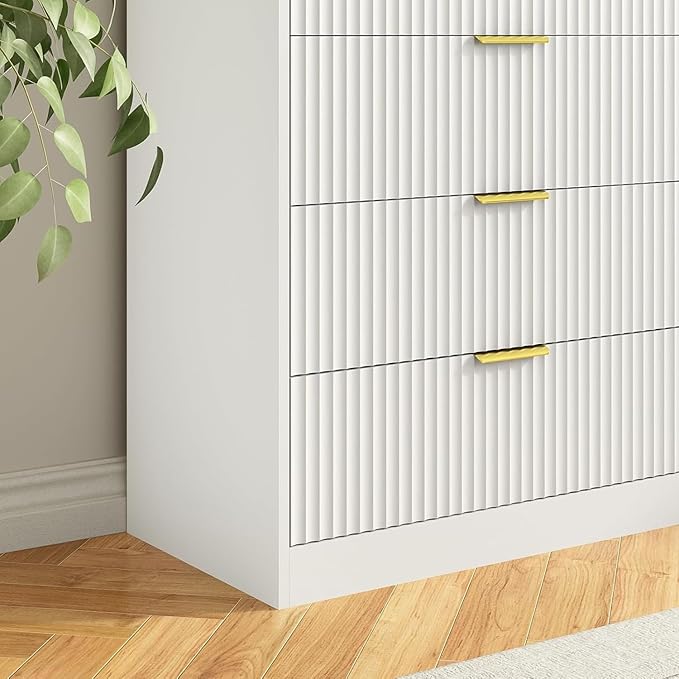 8 Drawer Dresser for Bedroom, Modern Fluted Double Dresser, 55" Wide Chest of Dressers, Wooden Beside Table for Closet, Living Room and Entryway, White