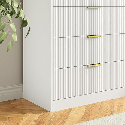 8 Drawer Dresser for Bedroom, Modern Fluted Double Dresser, 55" Wide Chest of Dressers, Wooden Beside Table for Closet, Living Room and Entryway, White