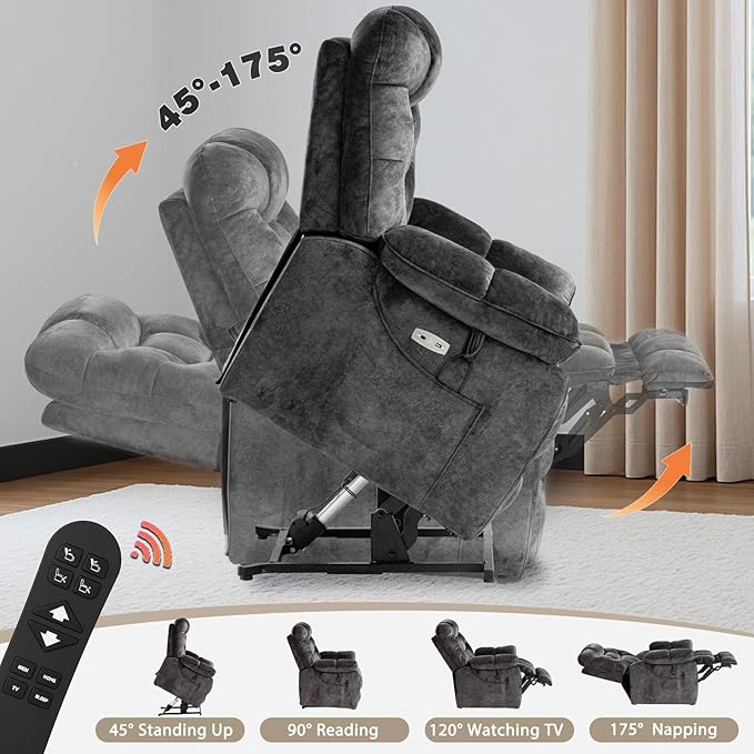 EONIX Large Lay Flat Power Lift Recliner Chair for Elderly with Heat and Massage, 400lbs Dual Motor Electirc Lift Chair with Extended Footrest, SLRY007062, Black