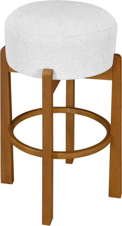Christopher Knight Home Lera Modern Counter Height Bar Stools Set of 4, Fabric Round Stool Chair for Kitchen Island, Wooden Dining Room Chair, Upholstered Counter Stool with Footrest, Walnut+Ivory
