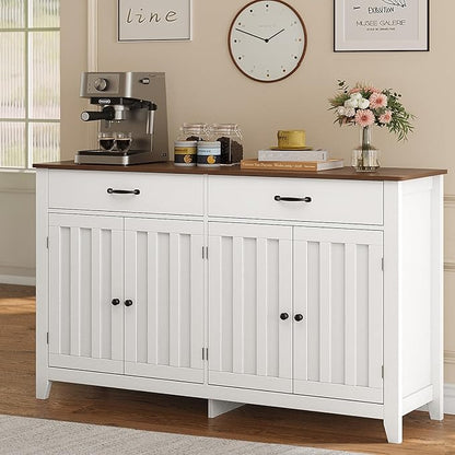 Gizoon 55" Buffet Cabinet with Storage, Sideboard Buffet with Drawers and Doors, Kitchen Storage Cabinet, Kitchen Pantry Adjustable Shelf, Metal Handle, Anti-Dumping, R Angle, Retro