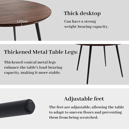 43.3"-59.1" Extendable Round Dining Table Set of 6, Mid Century Wooden Round Kitchen Table, Coffee Table for 4-6 Person,6 Gray PU Leather Chair