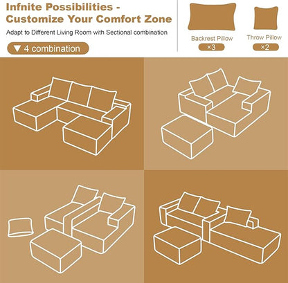 108" Sectional Couches for Living Room Modern Modular Sofa with L-Shape Couchs Upholstered Boneless Couch Deep Seat Sectional Couch with Chaise (Black, Left Facing Chaise+2Seaters+1Ottoman)