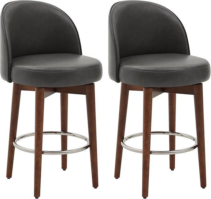 CHITA Counter Height Bar Stools Set of 2,Swivel Barstools for Kitchen Island,26.4" H Seat Height,Faux Leather,Retro Grey