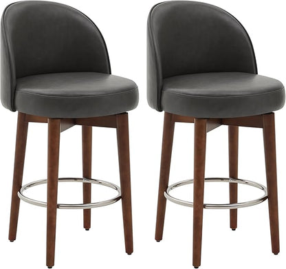 CHITA Counter Height Bar Stools Set of 2,Swivel Barstools for Kitchen Island,26.4" H Seat Height,Faux Leather,Retro Grey