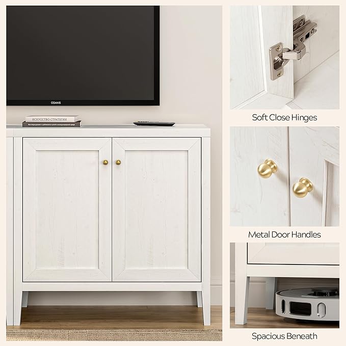 Sideboard Buffet Cabinets with Adjusable Shelves, Farmhouse Storage Cabinet, Credenza, Accent Cabinet, Kitchen Coffee Bar Console Table for Living Dining Room, Antique White