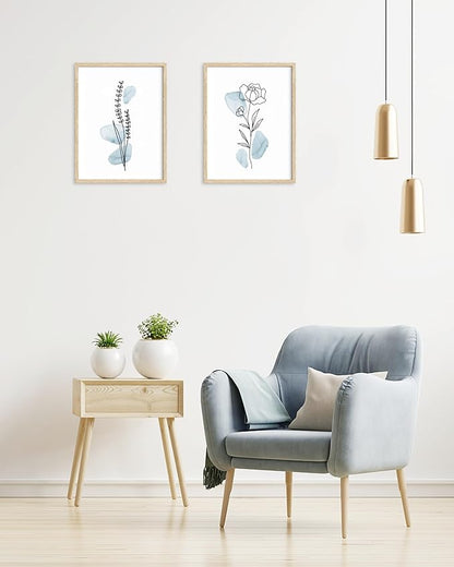 HesenDot Boho Art wall Décor,Botanical Print Set of 3, Blue Gallery Wall art,Abstract Line Watercolor Floral Home Decor,living room,bedroom