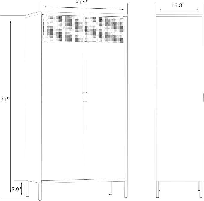 71 inches Black Metal Storage Cabinet with Doors and Shelves, 5 Tier Pantry Cabinet, Metal Cabinet for Home, Office, Dining, Laundry, Living, Bathroom and Utility Use