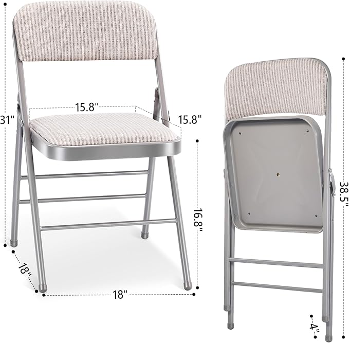 2 Pack Folding Chairs with Fabric Padded Cushion and Back, Commercial Grade Metal Chairs with Comfortable SOFT Fabric Cushion for Home and Office, for Indoor and Outdoor Events (2, White-Fabric)
