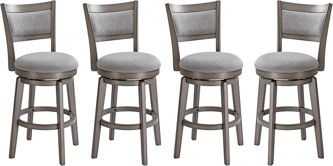 PrimeZone Swivel Bar Stools Set of 4, 26 Inch Counter Height Barstools, High Back Bar Stool with Solid Wood Legs & Wrap-Around Footrest, Counter Stools for Kitchen Island, Pub, Grey