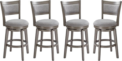 PrimeZone Swivel Bar Stools Set of 4, 26 Inch Counter Height Barstools, High Back Bar Stool with Solid Wood Legs & Wrap-Around Footrest, Counter Stools for Kitchen Island, Pub, Grey