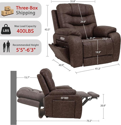 EONIX Triple Motor Lay Flat Zero Gravity Power Recliner Chair with Heating and Massage, Independent Footrest, Backrest, Headrest Adjustments, 400lbs Heavy Duty Big Man Power Recliner Chair, Brown