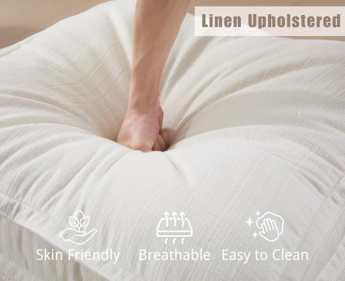 EALSON 26" Modern Module Ottoman for Modular Sectional Sofa Couch Comfy Linen Upholstered Cloud Ottoman for Living Room/Bedroom/Apartment/Office, White