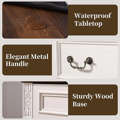 Dresser for Bedroom with 7 Drawers, 55" Wide Dresser for Storage and Organization, Farmhouse Chest of Drawers for Living Room, Closet, Hallway, White