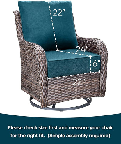 Luxury 22x24/22x25 6-Inch Patio Chair Cushions Set of 3 - Memory Foam Deep Seat Water-Resistant Patio Cushion for Lawn Dining Rocking Swivel Chairs Loveseat Sectional Sofa - Peacock Blue