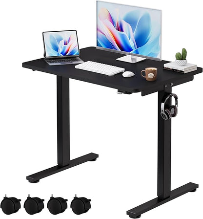 Okin Small Electric Standing Desk, 40 x 24 Inches Whole Piece Height Adjustable Desk, Black Sit to Stand Desks Computer Workstation with Wheels for Home Office