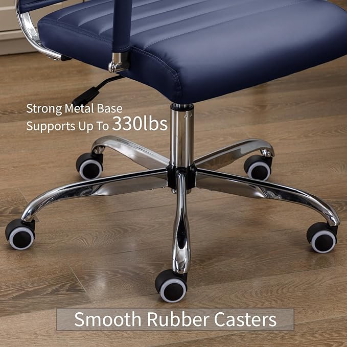 Office Desk Chair Leather, Conference Room Chairs with Wheels, Executive Modern High Back Ergonomic Swivel Rolling Ribbed Computer Chair
