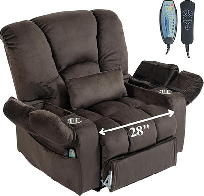 Big Man 500 lbs Power Lift Recliner for Big & Tall Elderly Adults 28 Inch Wide Seat, Lay Flat Lift Recliner Chair with Extended Footrest, Heat Massage, USB Type-C, Flip Arm Storage & Cup Holders