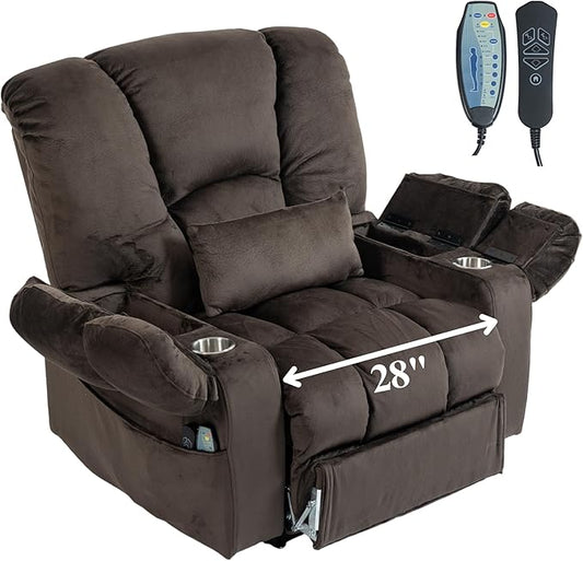 Big Man 500 lbs Power Lift Recliner for Big & Tall Elderly Adults 28 Inch Wide Seat, Lay Flat Lift Recliner Chair with Extended Footrest, Heat Massage, USB Type-C, Flip Arm Storage & Cup Holders