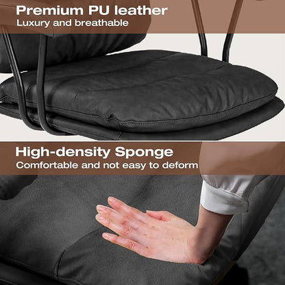 Black PU Leather Office Chair with Wheels, Adjustable Swivel Chair for Home and Office, Lumbar Support, Removable Armrests, Small Spaces