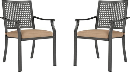PHI VILLA Metal Outdoor Dining Chairs Set of 2 - Stackable Black Patio Chairs, 300lb Capacity (Beehive)