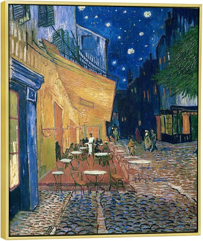 Wieco Art Framed Art Canvas Prints of Cafe Terrace at Night Canvas Prints Wall Art by Van Gogh Paintings Reproduction Abstract Artwork for Wall Decor Golden Frame VAN-0060_5060-GF