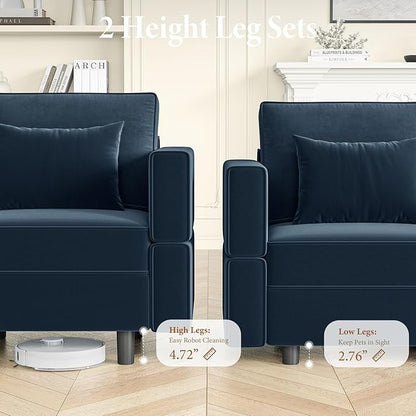Vesgantti Sectional Couches with Storage Seats, 118" L Shaped Convertible Modular Sectional Sofa, 4 Seat & 2 Ottomans Velvet Storage Chaises Deep Seat Couch for Living Room, Bedroom, Apartment, Blue