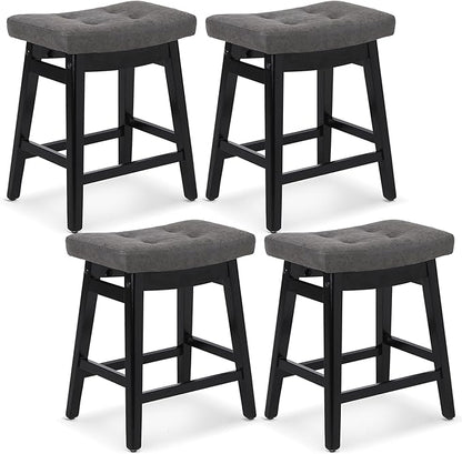 Counter Height Bar Stools Set of 4 for Kitchen Counter Farmhouse Modern Barstools with Faux Leather Upholstered Backless Seat and Solid Wood Legs 24 inch Bar Chairs, Grey + Black