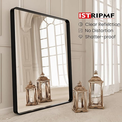 Bathroom Mirror Black,50x30 Inch Large Matte Black Bathroom Vanity Mirror,Rectangle Black Metal Framed Mirror for Wall,Anti-Rust,Shatter-Proof (Horizontal/Vertical)
