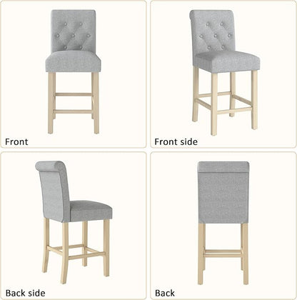 GOTMINSI 24" Bar Stools Set of 2 for Kitchen Island Upholstered Counter Height Bar Stools with Button Tufted Decoration Barstools Home Kitchen Island Wooden Bar Chairs Grey