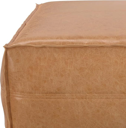 SIMPLIHOME Brody 36-inch Wide Extra Large Square Coffee Table Pouf in Distressed Brown Vegan Faux Leather, Boho-Style Ottoman, Footrest, or Extra Seating for Living Room, Assembled