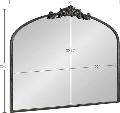Kate and Laurel Arendahl Ornate Traditional Arched Mirror; 36 x 29; Black; Decorative Baroque Style Arched Wall Mirror with Wide Frame and Ornamental Crown