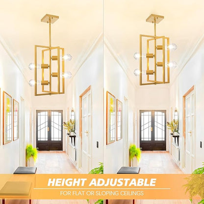 Farmhouse Kitchen Island Lighting: 4-Light Frosted Gold Chandeliers for Dining Room, Rustic Industrial Dining Room Light Fixtures, for Living Room, Bedroom, Foyer, Entryway, Staircase