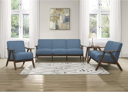 Lexicon Mid Century Modern Accent Chair with Solid Wood Frame in Walnut Finish, Upholstered Living Room Lounge Arm Chair, Thick and Comfy Innerspring Seat Cushion, Linen-Look Fabric, Blue