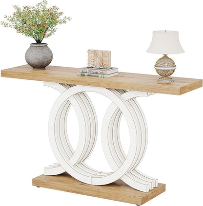 Tribesigns 55-Inch Console Table with Geometric Wood Base, Modern Entryway Table with Thick Tabletop for Living Room, Hallway, Foyer (White)