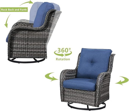 HUMMUH 6 Piece Patio Furniture Set PE Wicker Rattan 3-Seat Outdoor Sectional Sofa with Love Seats,Patio Swivel Chairs,Ottomans Conversation Sets for Garden, Poolside, Backyard