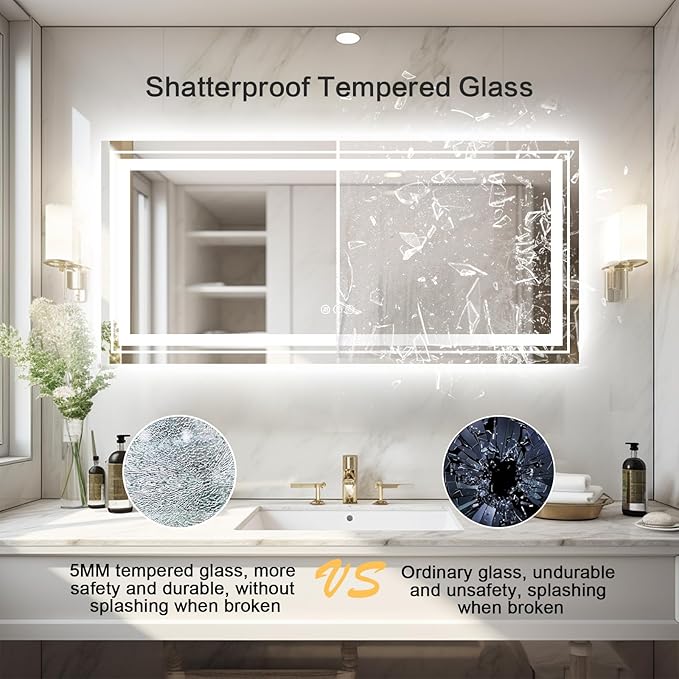 WTTY LED Bathroom Mirror 77''x36'' with Front and Backlight, Large Dimmable LED Vanity Wall Mirrors, Double LED Mirror for Bathroom with Anti-Fog, 3 Colors, Memory Function, Shatter-Proof, ETL Listed